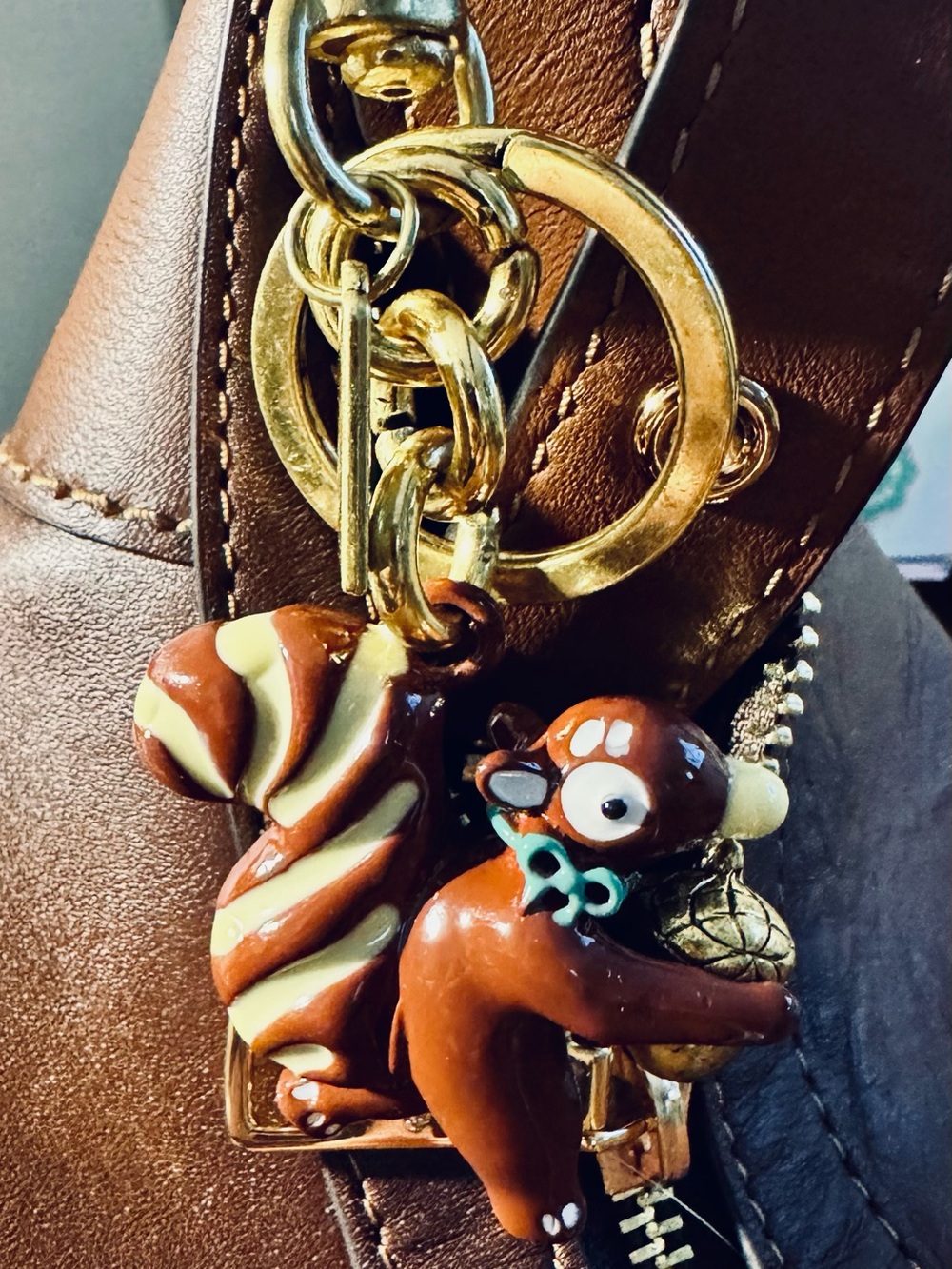 Brown Squirrel Enamel Bag Charm Keychain